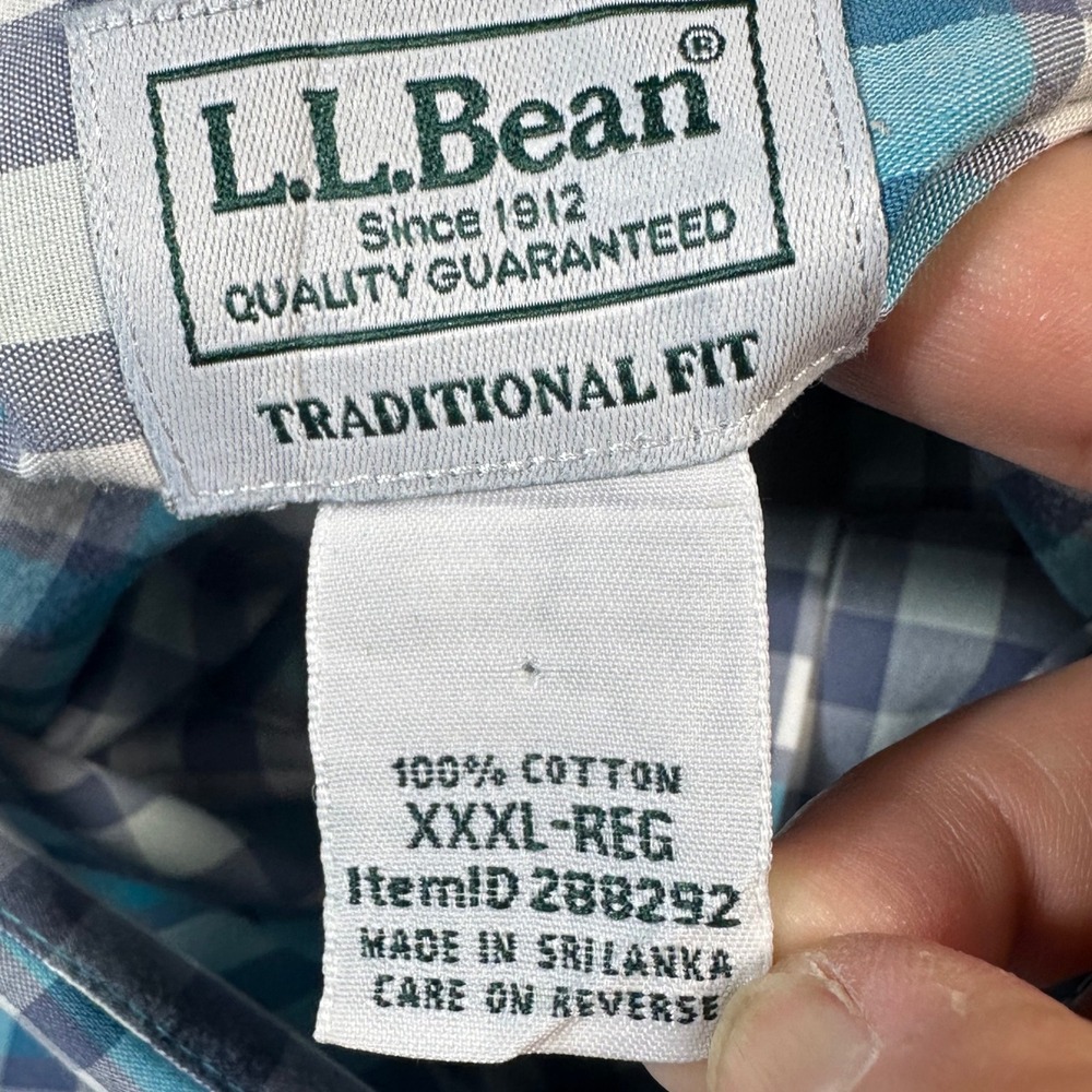 LL Bean Button Down Shirt Mens XXXL Blue White Gingham Plaid Traditional‎ Fit - Picture 7 of 8